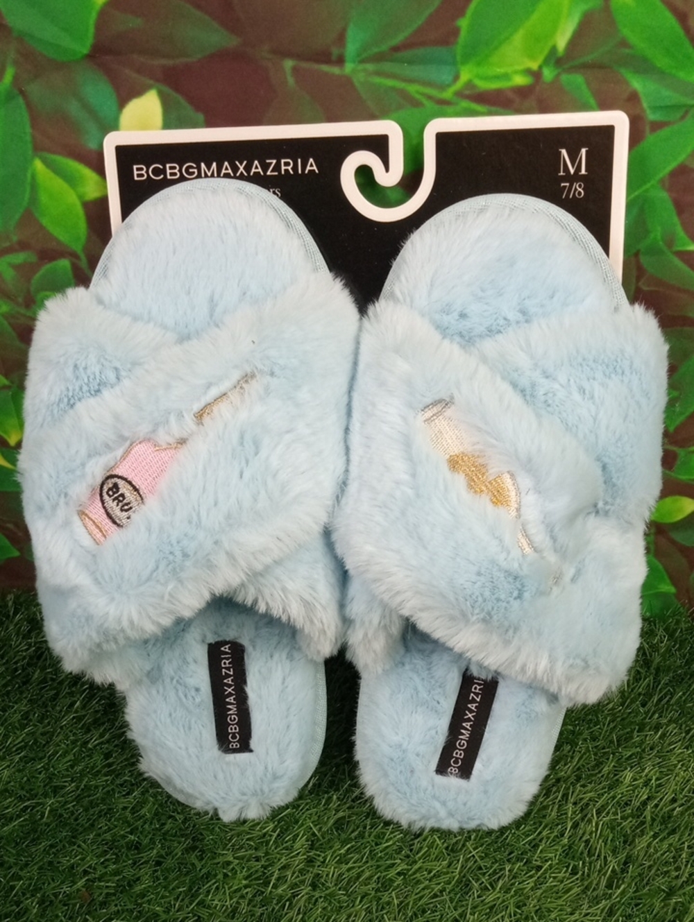 👠 BCBG Maxazaria Icy Blue Fuzzy Slippers